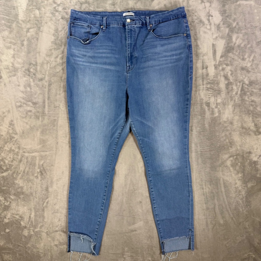 Good American Good Waist Skinny Jeans Women's 24 Blue Raw Step Hem